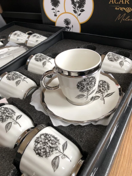 Acar Melody 6 Kişilik Porselen Kahve Fincanı Takımı 90 ml 5142 Silver Model-4 - 2