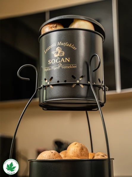 2 Katlı Küçük Boy Metal Patates Soğan Kovası - Sebzelik - Patates Soğanlık Sepeti - 12