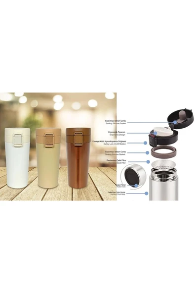 380 ML Çift Katlı Mug Termos Filtreli Kapak - 5