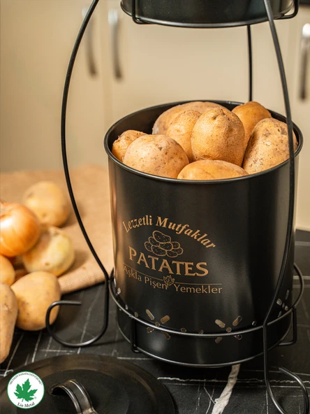 2 Katlı Küçük Boy Metal Patates Soğan Kovası - Sebzelik - Patates Soğanlık Sepeti - 11