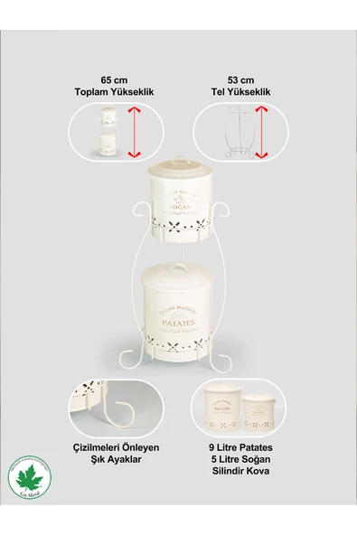 2 Katlı Küçük Boy Metal Patates Soğan Kovası - Sebzelik - Patates Soğanlık Sepeti - 5