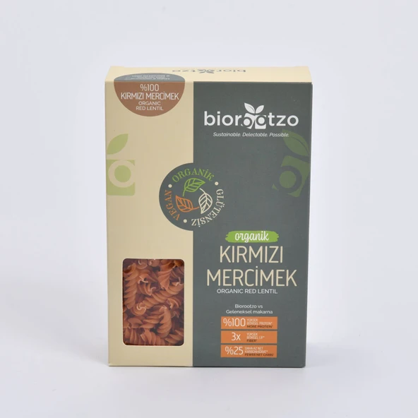 Biorootzo Organik Glütensiz ve Vegan Artizan Bronz Kalıp Kırmızı Mercimek Fusilli 200 g - 2