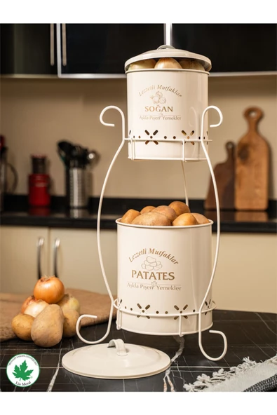 2 Katlı Küçük Boy Metal Patates Soğan Kovası - Sebzelik - Patates Soğanlık Sepeti