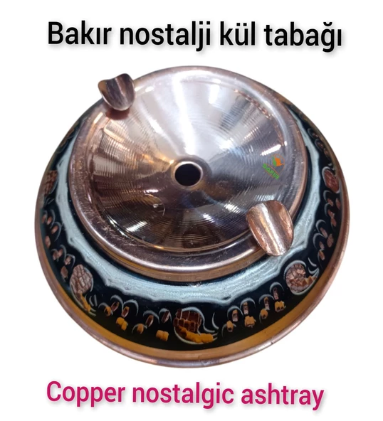 Nostaljik bakır kül tablası Bakır Nostalji Küllük 2 adet hicivli Nostalji Bakır Küllük - 3