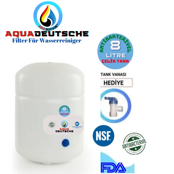 AQUA DEUTSCHE 8 LİTRE (2.2 GALON) ANTİBAKTERİYEL ÇELİK SU ARITMA CİHAZI BASINÇ DENGE TANKI