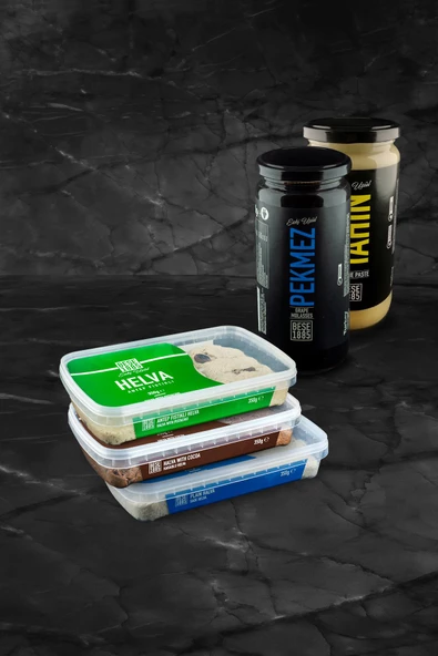 Beşe Helva | Tahin 500g, Üzüm Pekmezi 650g, Sade Helva 350g, Kakaolu Helva 350g, Fistikli Helva 3