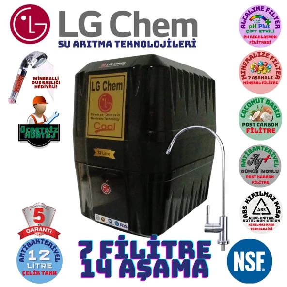 LG Chem COOL SİYAH  MONTAJ DAHİL 12 LİTRE 7 FİLTRE 14 AŞAMA SU ARITMA CİHAZI ürün görseli