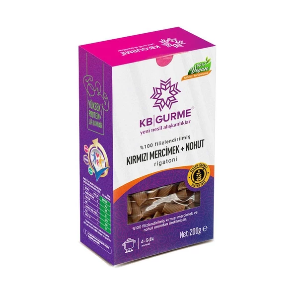 Kb Gurme Glutensiz & Vegan Kırmızı Mercimek + Nohut Makarna 200 gr