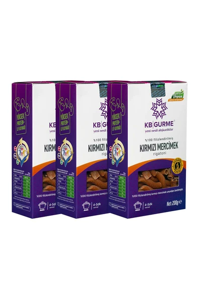 Kb Gurme Glutensiz & Vegan Kırmızı Mercimek Makarna 200gr 3 Adet