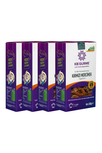 Kb Gurme Glutensiz & Vegan Kırmızı Mercimek Makarna 200gr 4 Adet