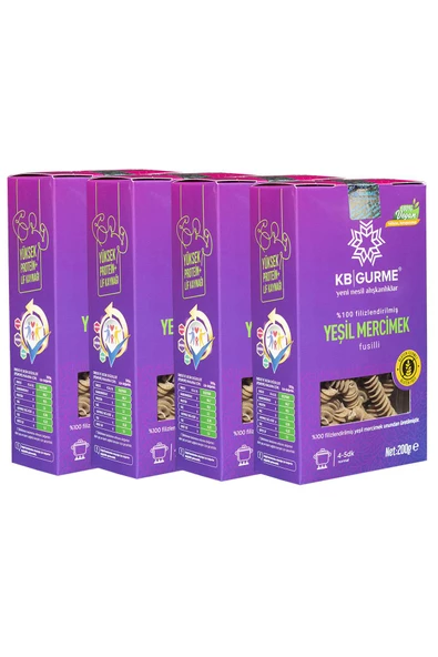 Kb GurmeGlutensiz & Vegan Yeşil Mercimek Makarna 200 gr 4 Adet