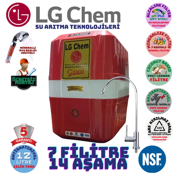 LG Chem COOL KIRMIZI BEYAZ 12 LİTRE 7 FİLTRE 14 AŞAMA SU ARITMA CİHAZI