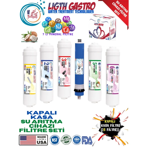LİGHT GASTRO 6 FİLTRE 12 AŞAMA KAPALI KASA SU ARITMA CİHAZI FİLTRE SETİ