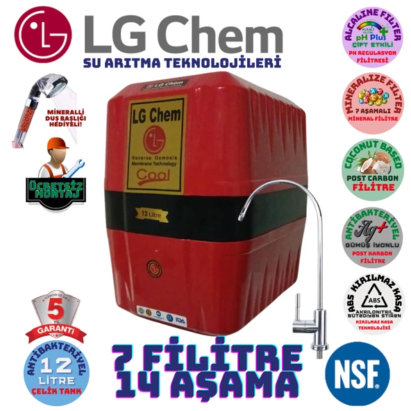LG Chem COOL KIRMIZI SİYAH 12 LİTRE 7 FİLTRE 14 AŞAMA SU ARITMA CİHAZI