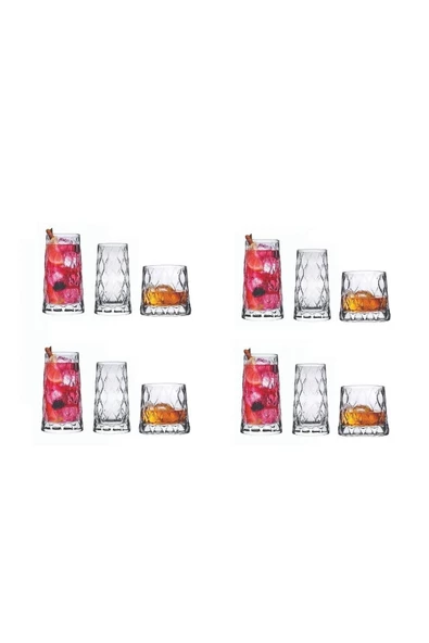 Leafy Su Bardağı Meşrubat Ve Viski Bardak Seti 12 Parça - 2