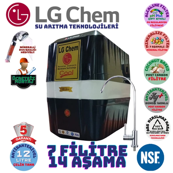 LG Chem COOL SİYAH BEYAZ  MONTAJ DAHİL 12 LİTRE 7 FİLTRE 14 AŞAMA SU ARITMA CİHAZI