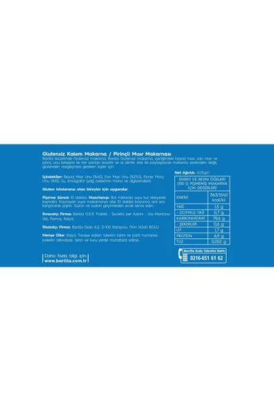 Barilla Glutensiz Penne Rigate/ Kalem Makarna 400 gr - Resim 3