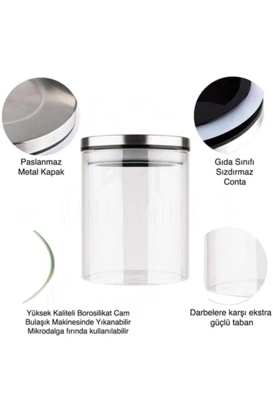 Borosilikat Cam Kavanoz Metal Kapaklı Silikon Contalı 8,5*12 cm - 2