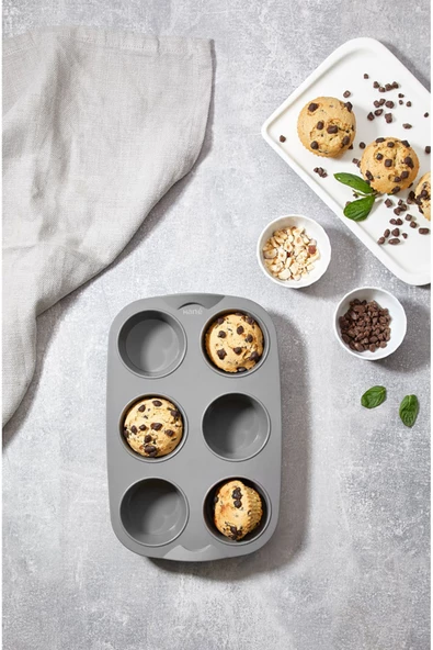 Muffin Kek Kalıbı 6 lı Silikon Gri Renk Ölçü : 17,5 x 27 cm