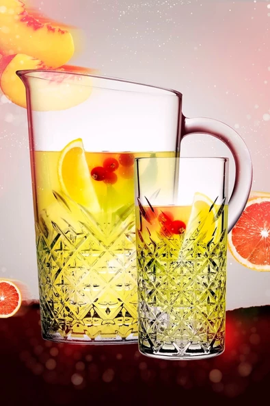 5 Parça Tımeless Sangria / Mojito Kokteyl Keyfi Seti - 4 Uzun Kokteyl Bardağı + Karaf/sürahi