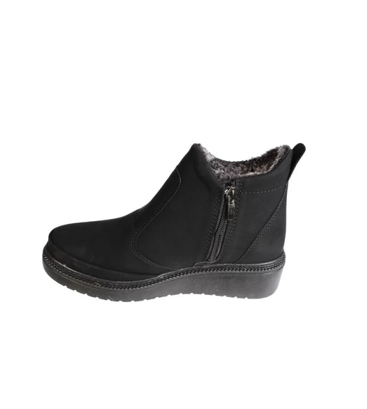 YAZKIŞ Kadın Siyah Mat Cilt Bağcıksız Yandan fermuarlı Yanı Taşlı İçi Kürklü 4cm Kalın Düz Taban Bot - Resim 3