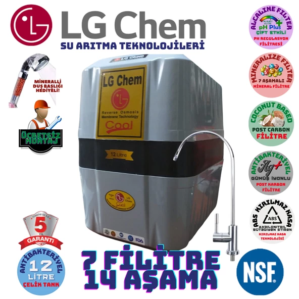 LG Chem COOL GRİ SİYAH  MONTAJ DAHİL 12 LİTRE 7 FİLTRE 14 AŞAMA SU ARITMA CİHAZI