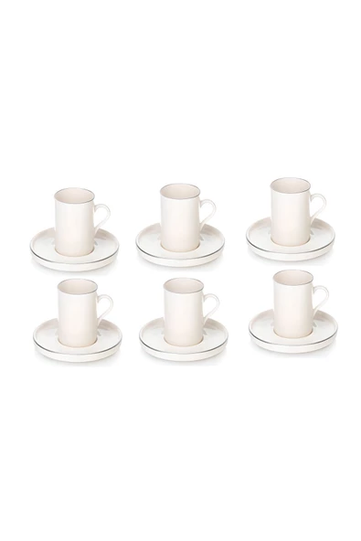 Porselen Kahve Fincanı Takımı Platin çizgili silindir model 6 Kişilik