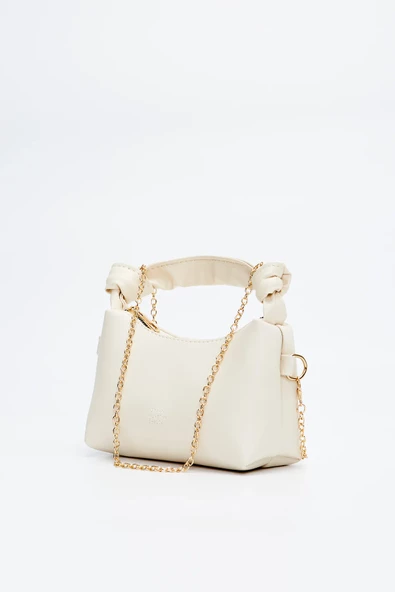 Krem Shk24 Soft Deri Düğüm Detaylı Zincir Askılı El Ve Omuz Çantası U:14 E:22 G:8 Cm - Resim 2