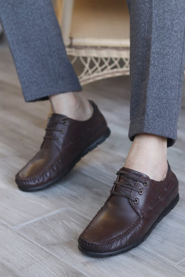 PUNTO ERKEK KAHVERENGİ ORTOPEDİK JEL DESTEKLİ BABA AYAKKABISI - Resim 2