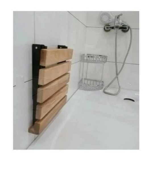 Medikaltec Katlanır Duş Taburesi - Doğal Ahşap Katlanır Banyo Oturağı