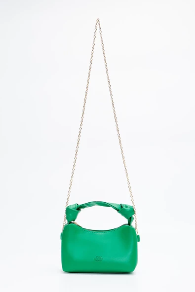 Çimen Yeşili Shk24 Soft Deri Düğüm Detaylı Zincir Askılı El Ve Omuz Çantası U:14 E:22 G:8 Cm - Resim 2