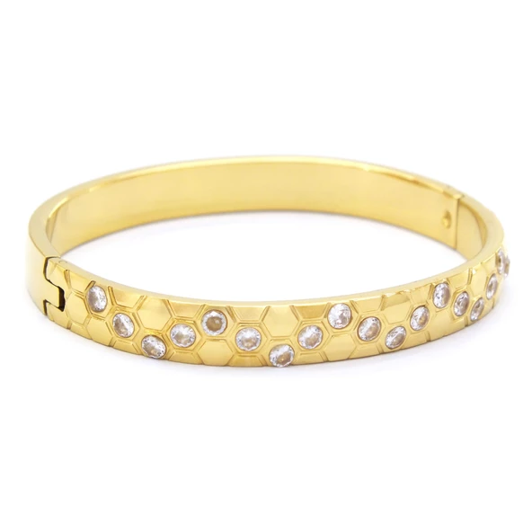 BZ Altın Kaplama Zirkon Taşlı Kadın Spor Kelepçe BLZ-528 - 4