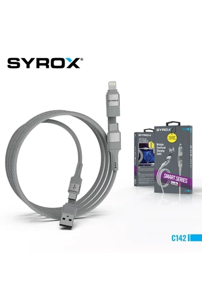 Syrox C142 1.2 m 4in1 Hızlı Şarj Kablosu