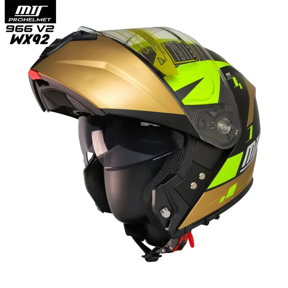 MTS 966 WX92 ÇENE AÇILIR MAT SİYAH-NEON-GOLD KASK - 2