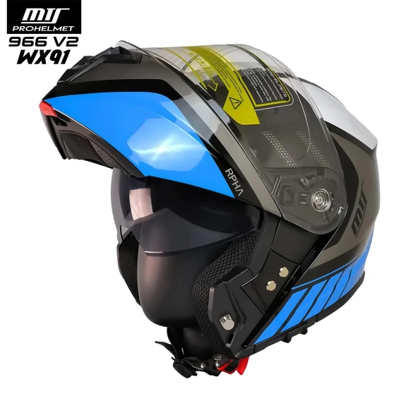 MTS 966 WX91 ÇENE AÇILIR SİYAH-BEYAZ-MAVİ KASK - 2