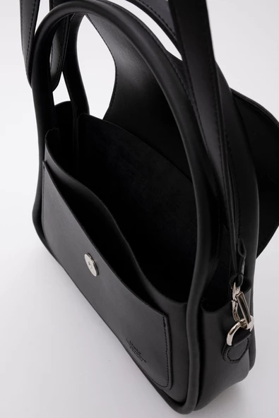 Siyah Shk97 Suni Deri Ön Cep Detaylı 2 Bölmeli Ayarlanabilir Askılı El,kol Ve Omuz Çantası U:17 E:23 - Resim 5