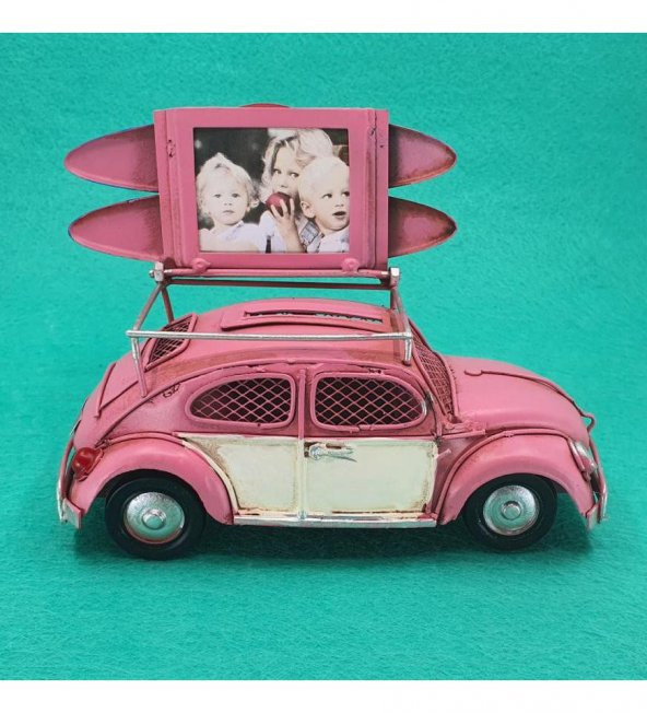 Fotoğraf Çerçevesi Ve Kumbara Nostalji Pembe VosVos Araba - Resim 5