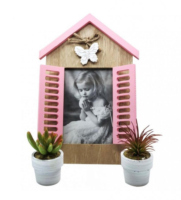 Ahşap Panjurlu Pencere Ev Şeklinde Fotoğraf Çerçevesi