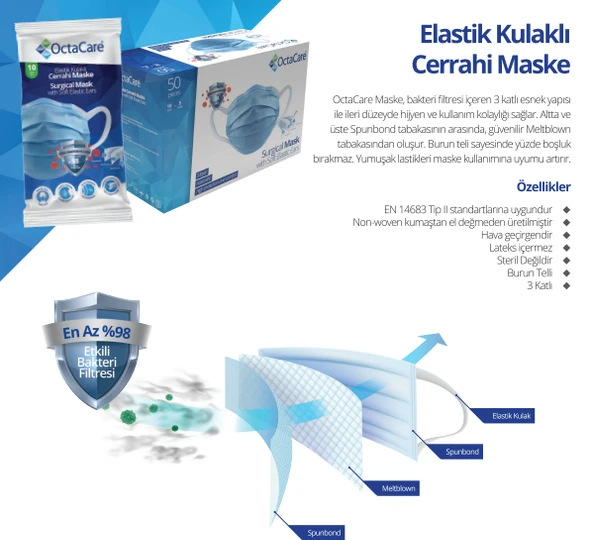 Medikaltec  Elastik Kulaklı Cerrahi Maske 50 Adet ürün görseli