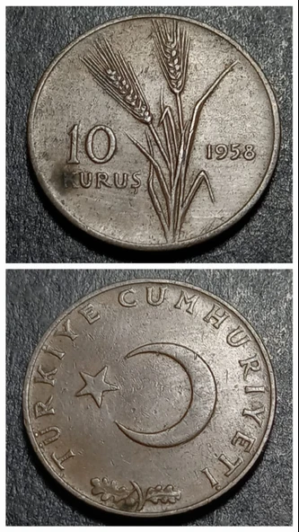 Escoines Koleksiyon 399636756d6dc80796 10Kuruş 1958 ÇÇT eski madeni para ürün görseli 1