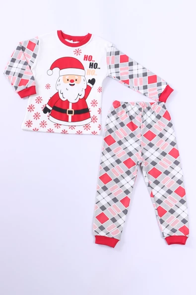 ÇOCUK YILBAŞI PİJAMA TAKIMI NOEL BABA BASKILI RİBANALI D8 - Resim 7