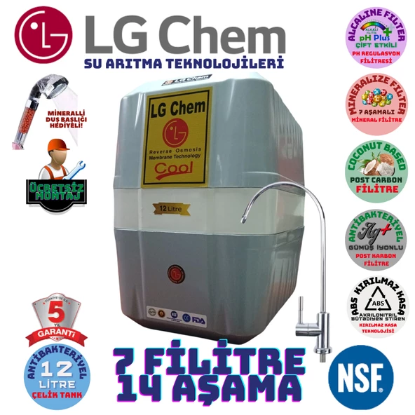 LG Chem COOL GRİ BEYAZ MONTAJ DAHİL 12 LİTRE 7 FİLTRE 14 AŞAMA SU ARITMA CİHAZI