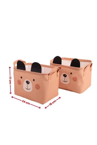 Ayıcık Desenli Kulplu Dikdörtgen Bebek Çocuk Odası Düzenleyici Organizer 2'li Set - 3