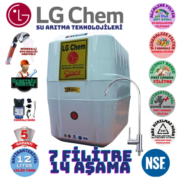 LG Chem COOL BEYAZ  POMPALI MONTAJ DAHİL 12 LİTRE 7 FİLTRE 14 AŞAMA SU ARITMA CİHAZI