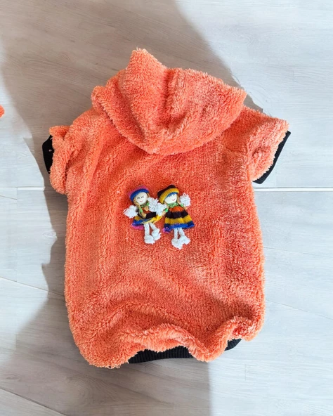 Turuncu İkizler Kapşonlu Sweat by Kemique Köpek Kazağı - 3