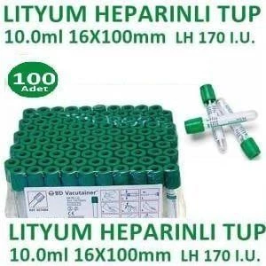 Medikaltec 100 Adet Kan Alma Tüpü, Lityum Heparinli Tüp, Yeşil Kapak 10ml 16x100mm, Bd Vacutainer Lithium Hepar