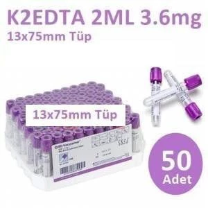 Medikaltec 50 Adet Kan Alma Tüpü, Mor Kapak, K2E K2EDTA 2ml 3.6mg 13x75mm, Bd Vacutainer