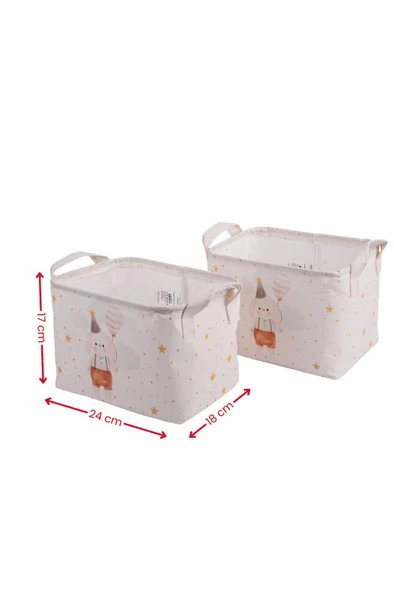 Tavşan Desenli Kulplu Dikdörtgen Bebek Çocuk Odası Düzenleyici Organizer 2'li Set - 3