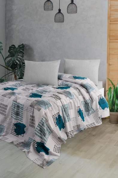 Fixe Çift Kişilik Pike Takımı Spring Fuşya - Kamuflaj Mavi