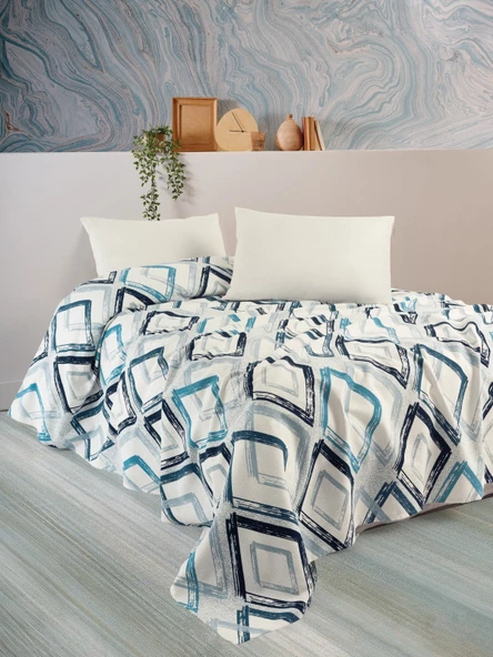 Fixe Çift Kişilik Pike Takımı Spring Fuşya - Square Mavi